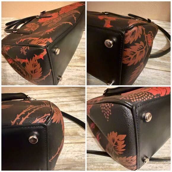 Coach F76681 Surrey Carryall Thorn Roses Print Black Leather Satchel Pre-owned - Picture 12 of 16